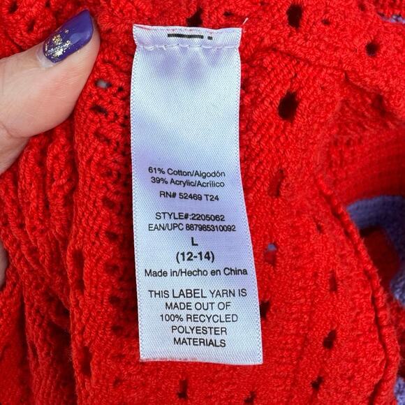 Scoop size L Crochet Orange-Red and Lavender Purple Striped Midi Dress - Picture 13 of 14